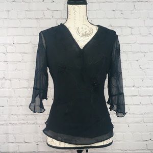 Silk Land Blouse Dress Shirt Silk Petite PM Black